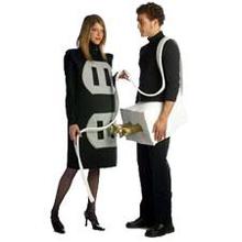 Couples costumes for rent showing a man and woman as a plug and outlet