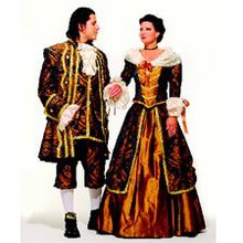 Man and woman holding hands in renaissance faire outfits